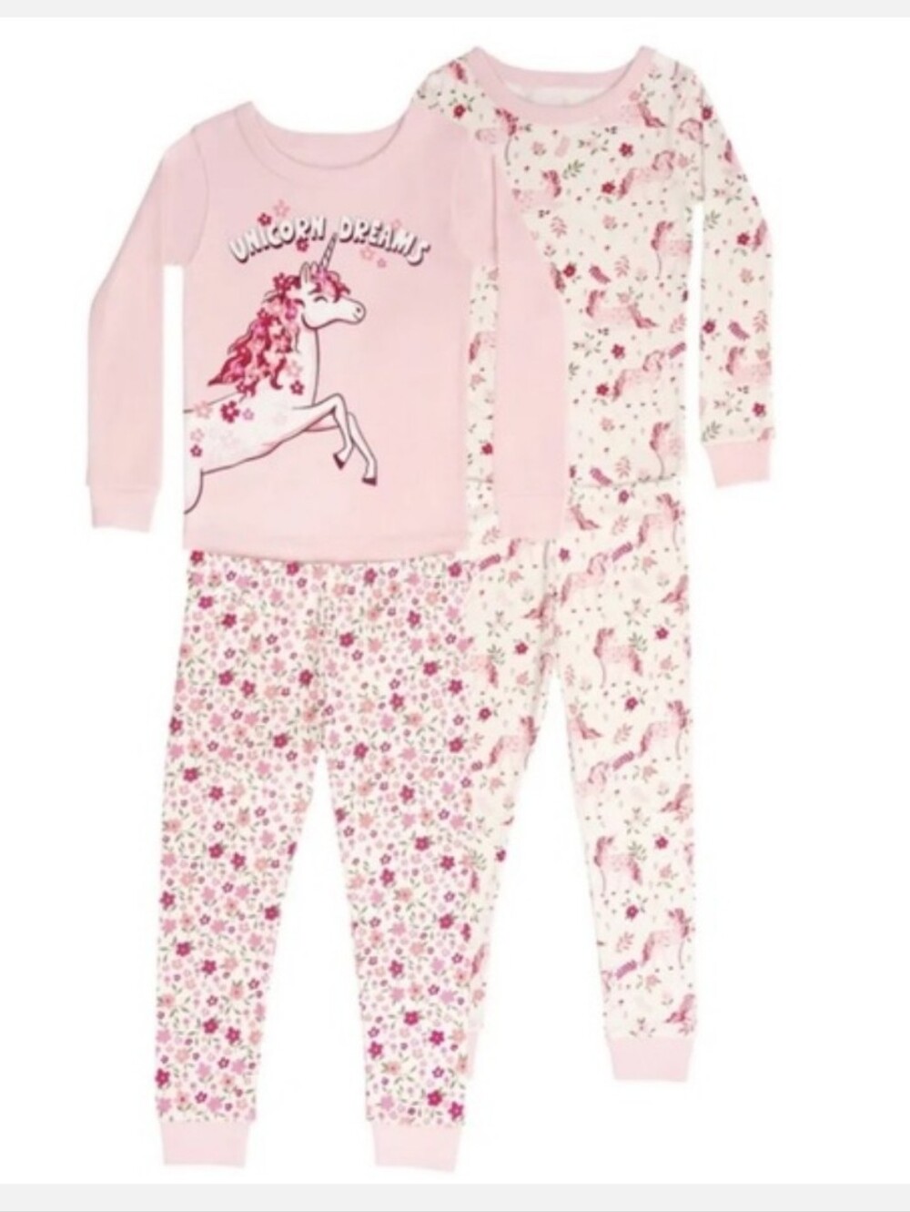 NWT Girls' Pink Unicorn Dreams 4-Piece Pajama Set, Size 8